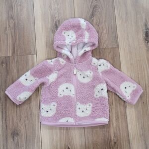 Carter's Baby Girl Bear Hooded Zipper Sherpa Jacket, Violet, 9M